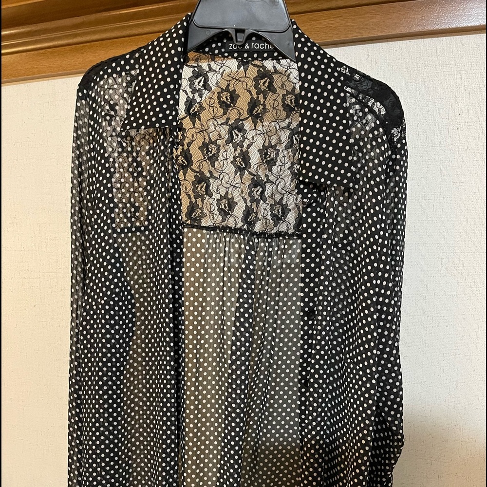 Polka Dot Black/White button down Laced Blouse